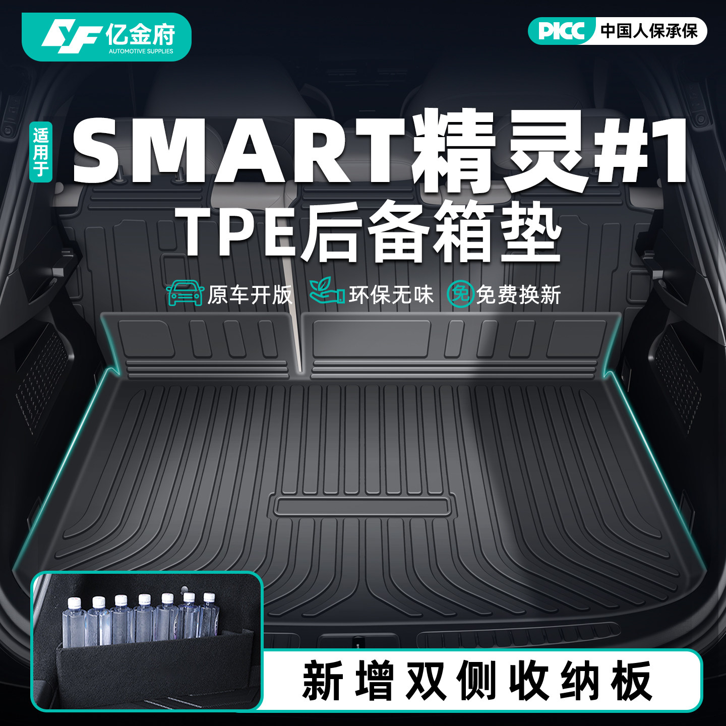 适用25款SMART精灵一号专用后备箱垫TPE尾箱垫子车内1号内饰装饰#
