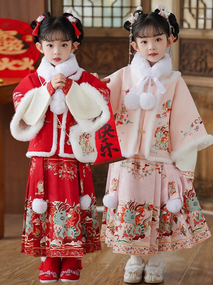 加厚秋冬女童重工刺绣汉服唐装