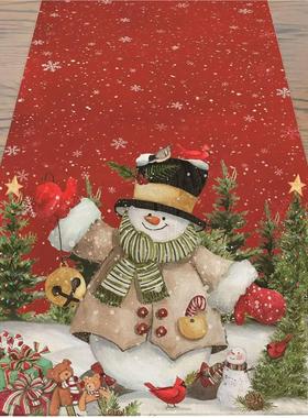 Winter Christmas Snowman Linen Table Runners Kitchen Table D