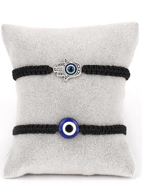 2PCS Blue Evil Eye Couple Bracelet Sets for Woman Men Charm0