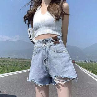 胖mm宽松显瘦辣妹a字阔腿热裤 夏季 大码 高腰牛仔短裤 潮 女2025新款