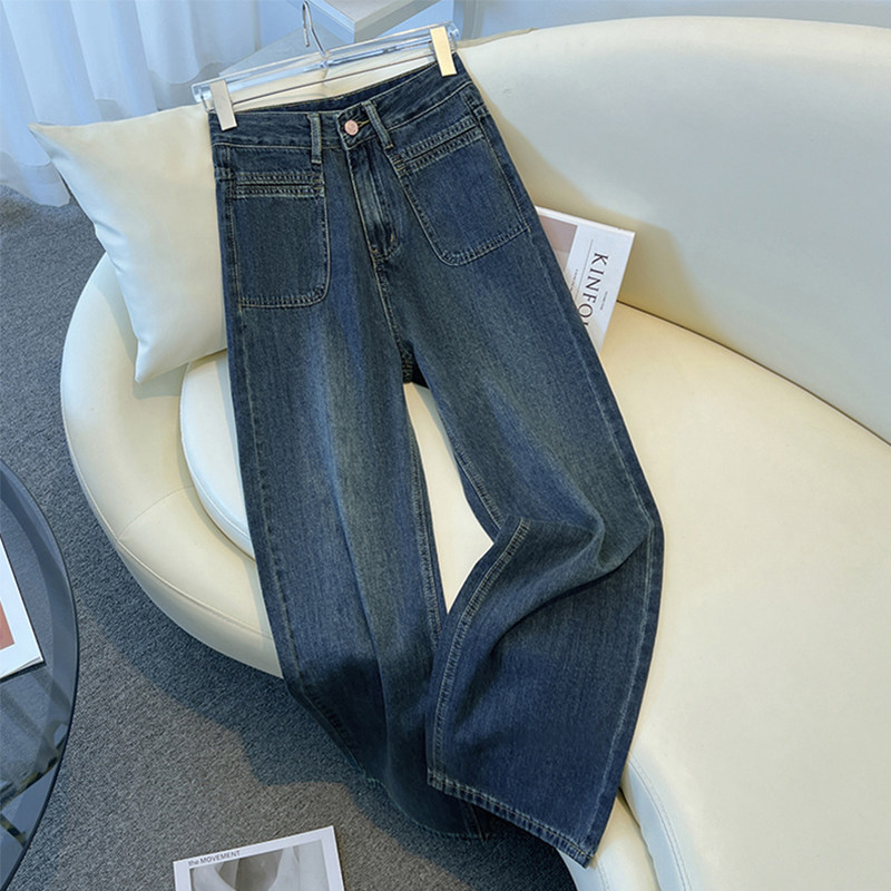 复古高腰阔腿牛仔裤女2025春秋新款大码宽松显瘦百搭窄版直筒裤子,女装/女士精品,牛仔裤,淘宝优惠券,粉丝福利购,淘宝优惠卷