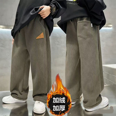 男童裤子冬季加绒灯芯绒2025