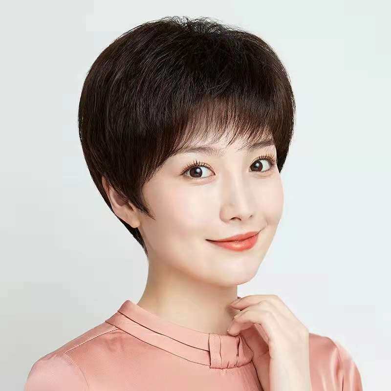 高档中老年假发套女全头逼真整顶真头发妈妈圆脸假发女短发50岁遮
