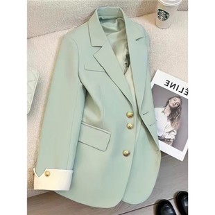拼接袖 小个子设计感时尚 百搭西服 外套女2025年春秋新款 薄荷绿西装