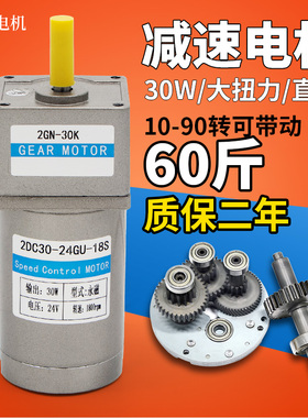 12V24V直流调速电机30W齿轮减速电机大扭矩慢速电动机微型小马达