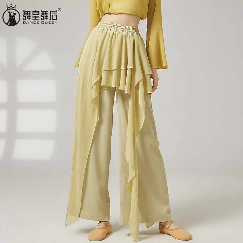 练功服飘逸雪纺拼接显高阔腿裤