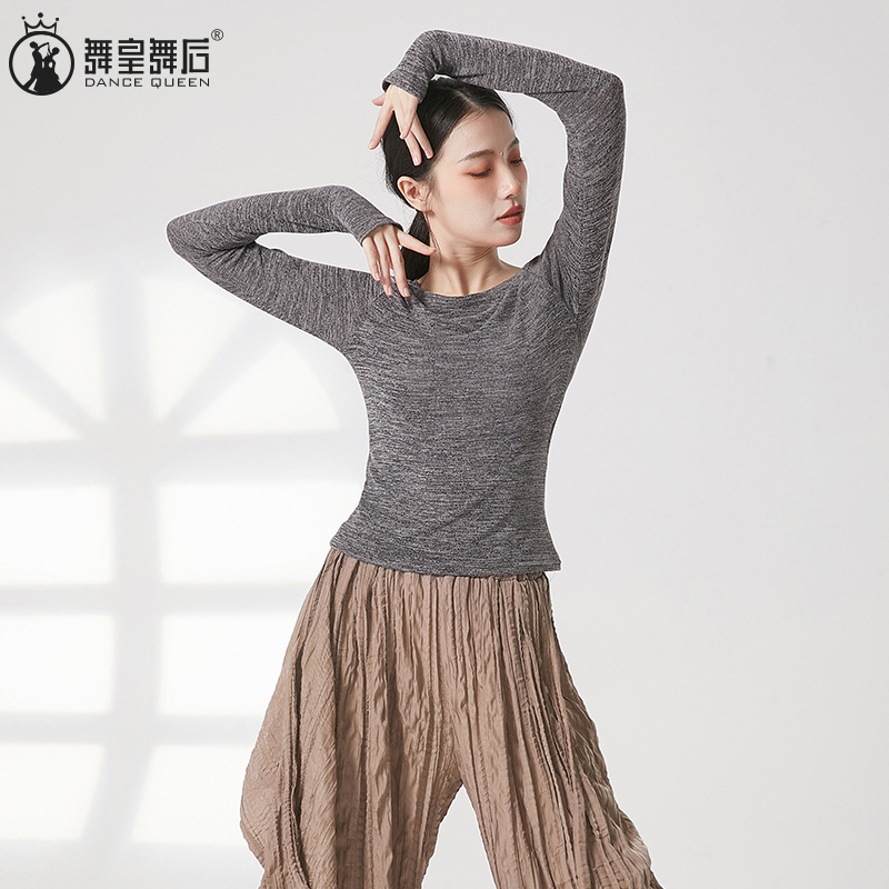 2025秋冬新款舞蹈练功服现代舞长袖套指上衣古典舞显瘦形体训练服