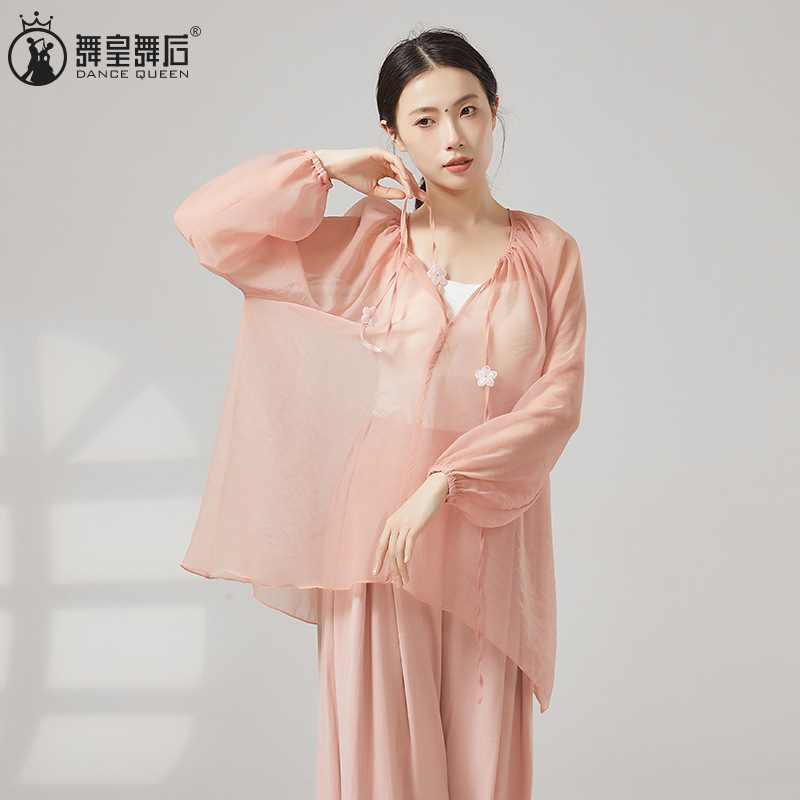 秋冬新古典舞蹈服飘逸身韵纱衣中国舞练功服现代舞宽松训练服上衣