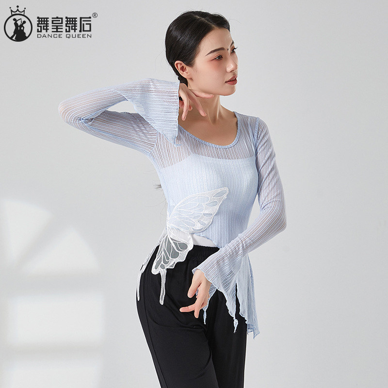 古典舞蝶影上衣蕾丝蝴蝶喇叭袖