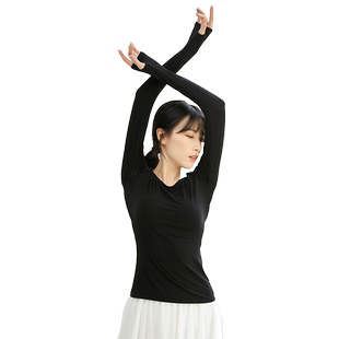 秋冬舞蹈服练功服女长袖拇指扣显瘦上衣现代舞古典舞演出形体服装