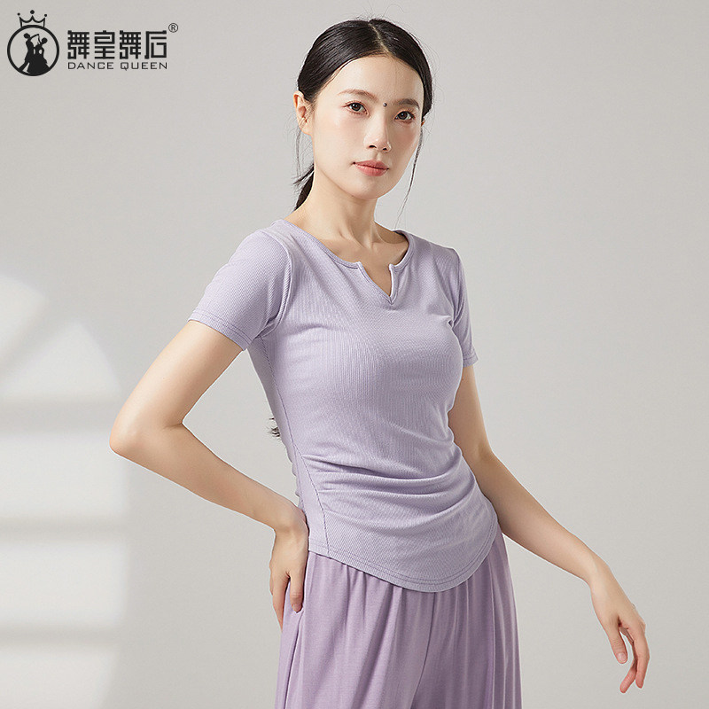 夏季现代舞新款弹力短袖V领显瘦上衣练功服中国舞古典舞舞蹈服女