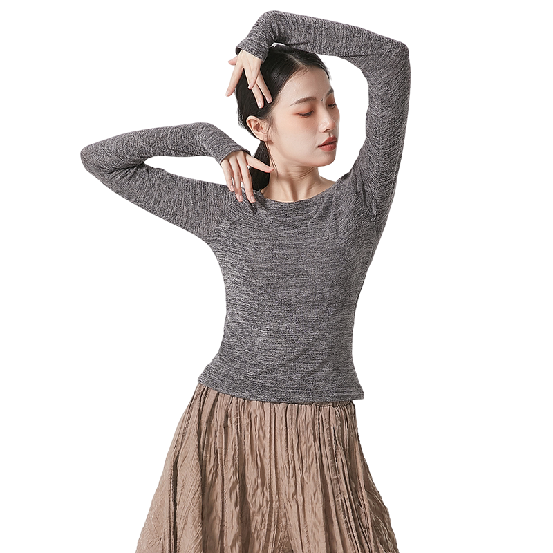 舞蹈练功服现代舞长袖套指上衣女