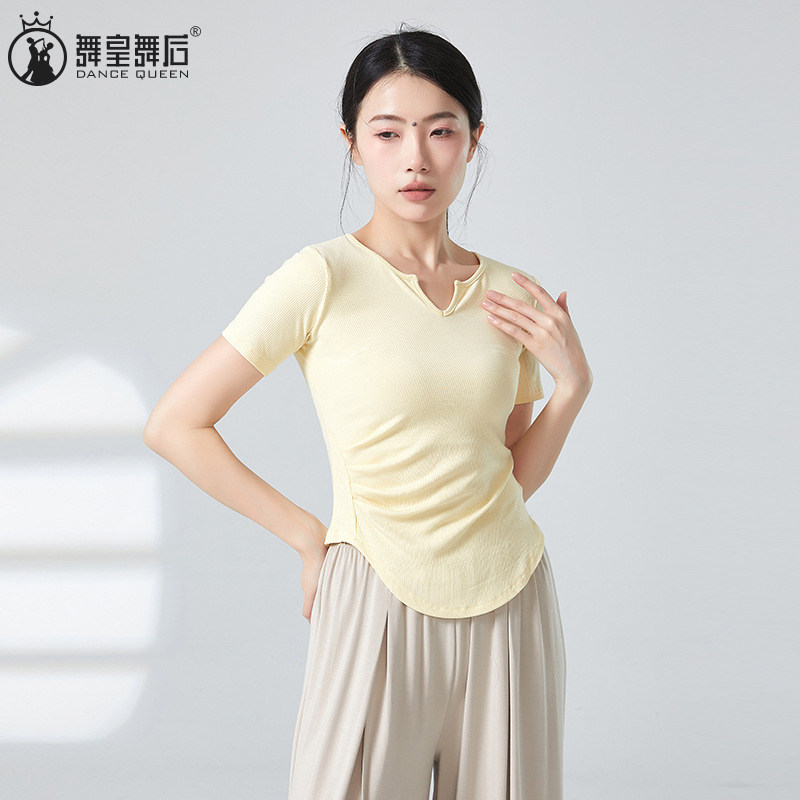 2026夏季新款现代舞蹈练功服V领修身短袖健身运动瑜伽形体训练服