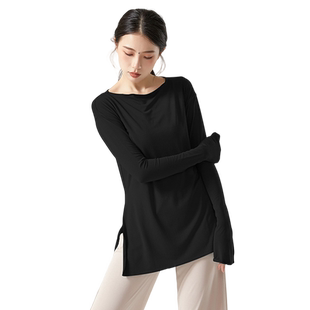 新款宽松现代舞练功服上衣女个性开叉加长袖芭蕾舞课堂基训集训服