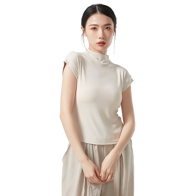 练功服高领短袖女上衣形体训练服