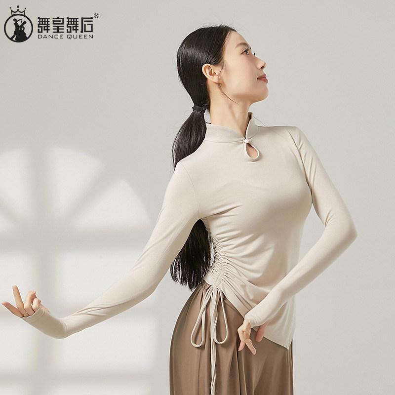 古典舞练功服长袖旗袍领修身上衣
