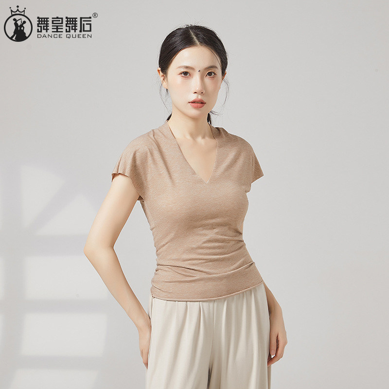 现代舞无袖背心简约v领毛边短袖