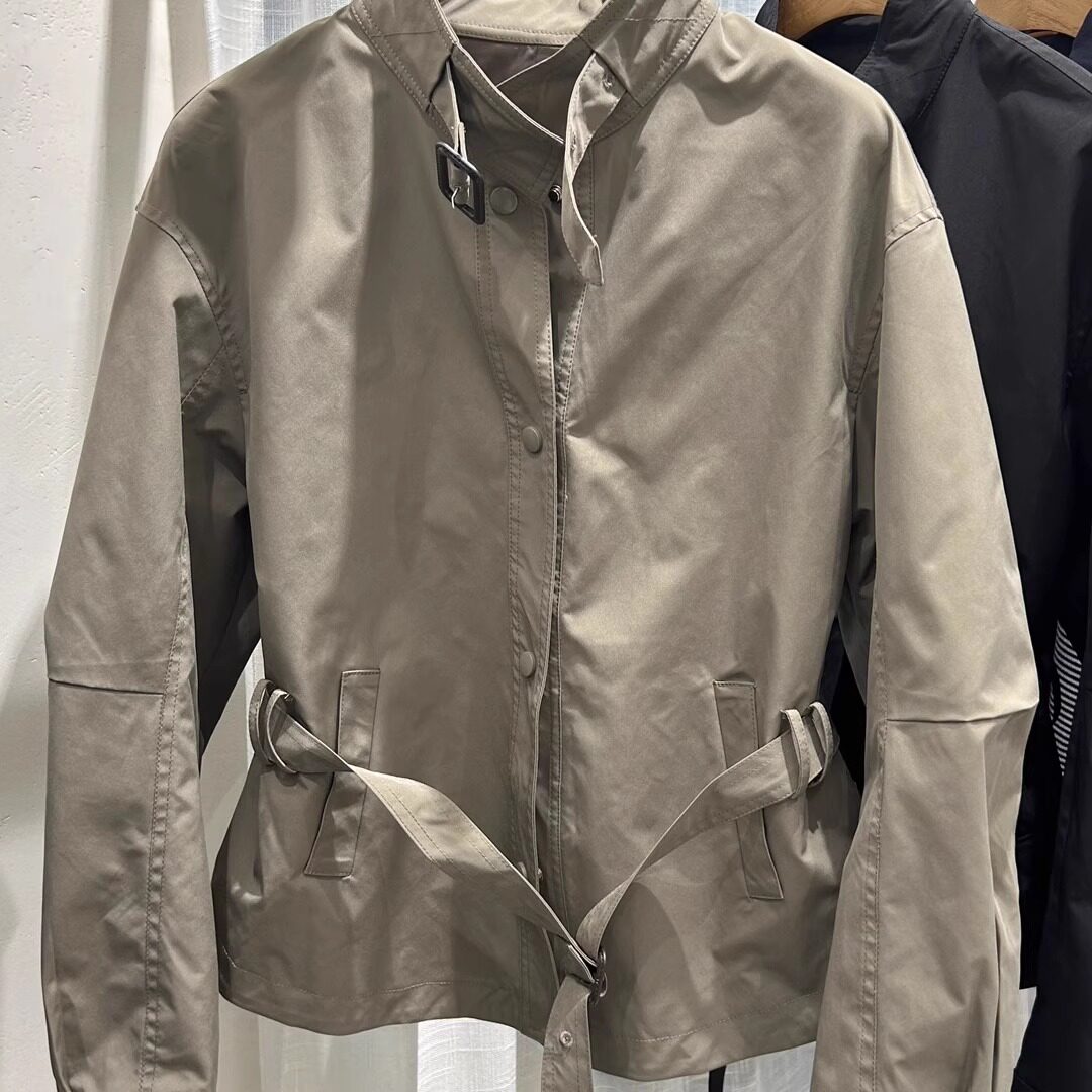 短款风衣女2025秋季新款韩系经典立领小个子气质宽松系带收腰外套