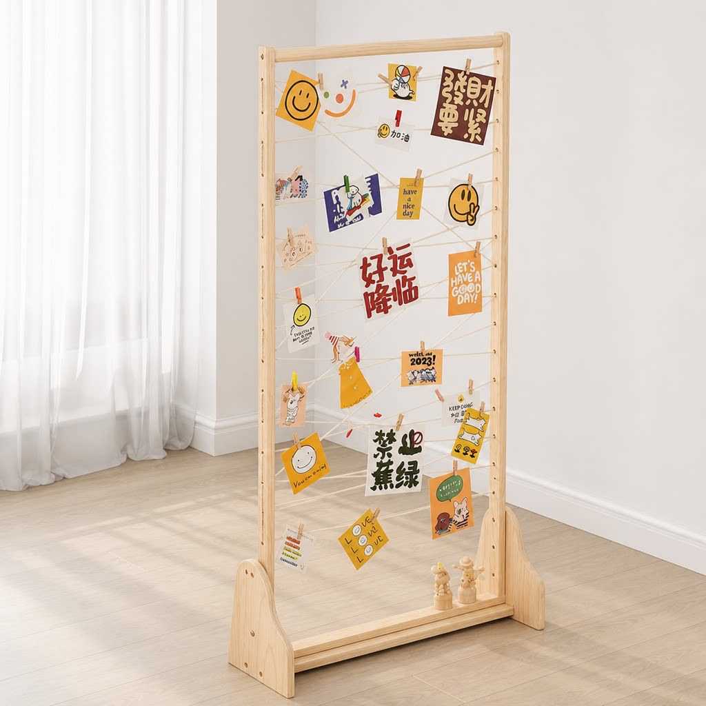 实木质屏风隔断玄关折叠移动照片墙幼儿园美术书画作品作品展示架