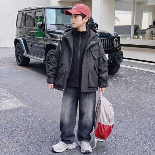 男童三合一连帽冲锋衣可拆卸防风