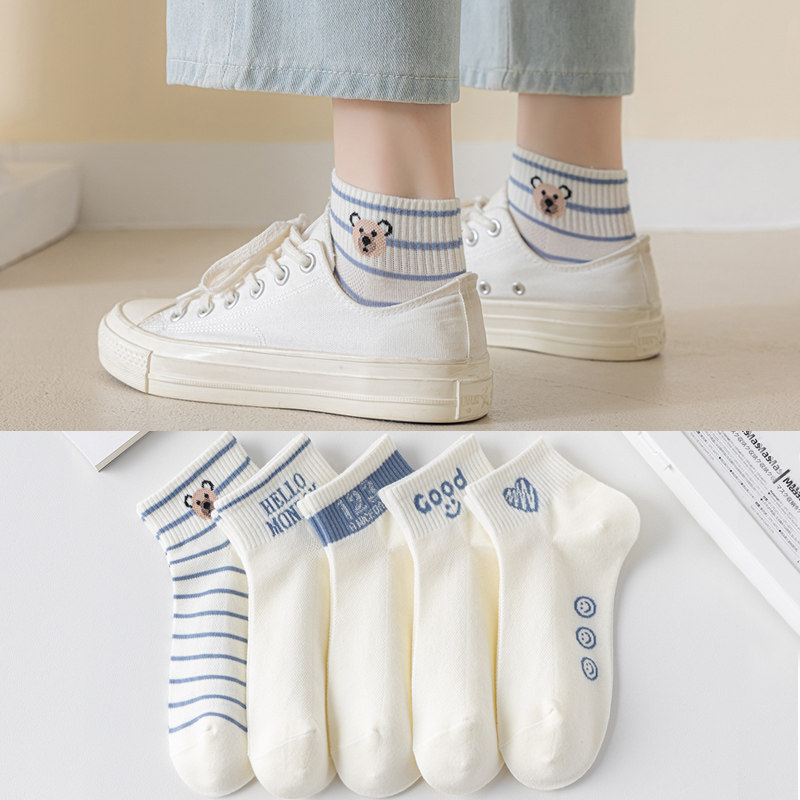 袜子女短袜夏季薄款纯棉防臭吸汗透气运动防滑女士短筒白色棉袜