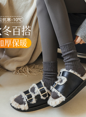 羊绒袜子女中筒发热秋冬灰色加厚外穿鲨鱼裤运动配雪地靴的堆堆袜