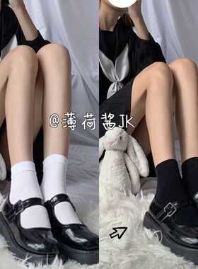 搭配玛丽珍鞋袜子天鹅绒袜子女中筒袜jk黑白色日系可爱短袜夏季薄