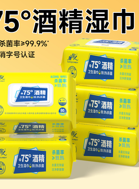 康家人75°酒精湿巾杀菌80抽大包装车用家用实惠装酒精卫生湿纸巾