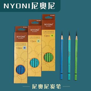 nyoni尼奥尼炭笔正品 素描碳笔美术生专用软碳特软性绿杆绘画铅笔用品14B中硬专业速写中性 碳铅黑画笔炭 套装