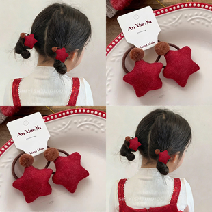 儿童新年红色五角星头绳2026新款女童双马尾发圈宝宝可爱喜庆发饰