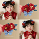 儿童新年红色山茶花蝴蝶发夹女童古风汉服发饰宝宝过年发卡头饰品