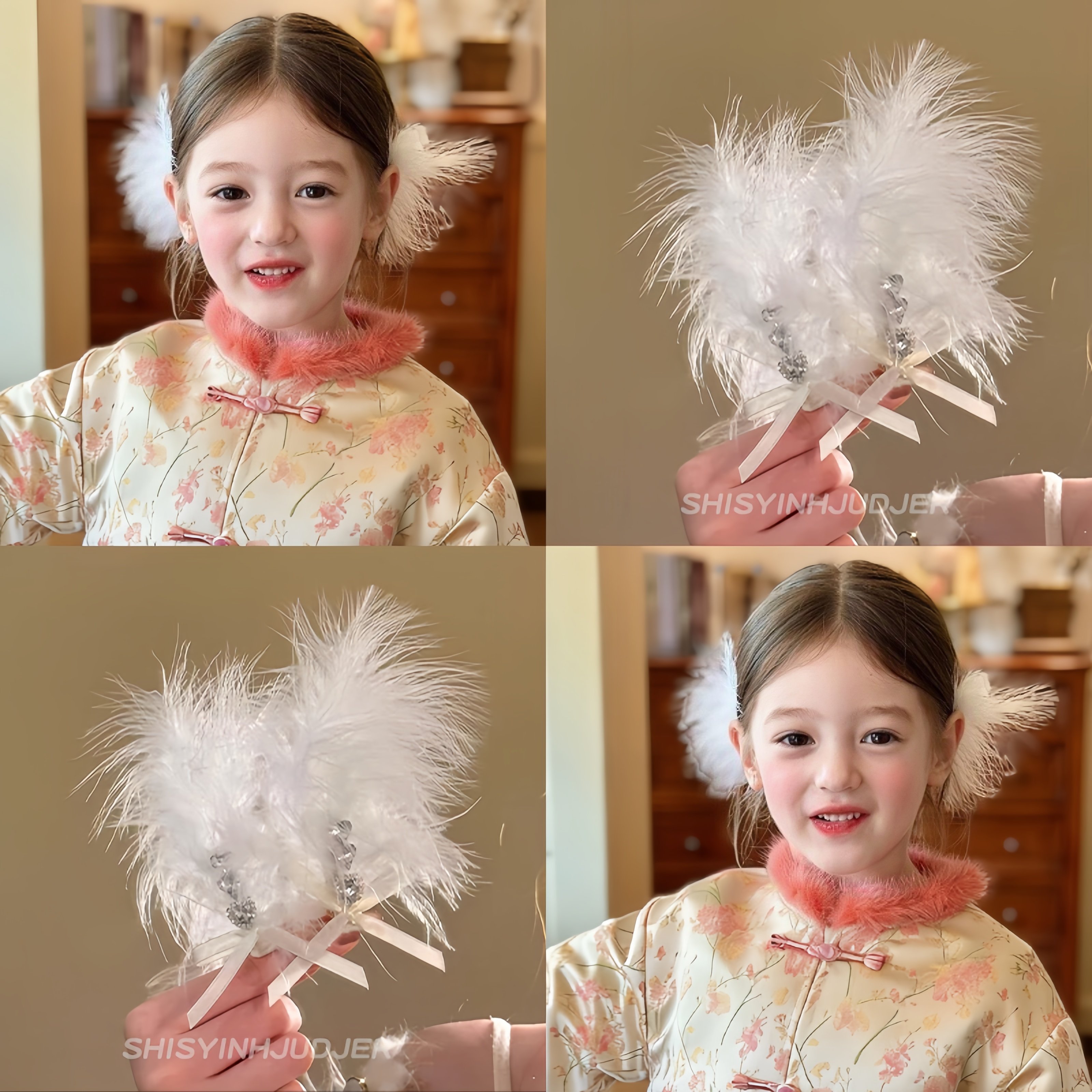 儿童新年白色羽毛闪钻发夹国风女童侧边夹刘海夹宝宝公主发卡头饰,饰品/流行首饰/时尚饰品新,发饰,淘宝优惠券,粉丝福利购,淘宝优惠卷