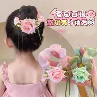 韩系儿童超仙花朵飘带大肠发圈女童2025新款扎丸子头发绳公主头饰
