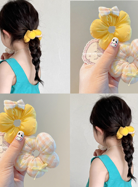 儿童黄色可爱花朵大肠发圈女童扎丸子头发绳宝宝花苞马尾皮筋发饰