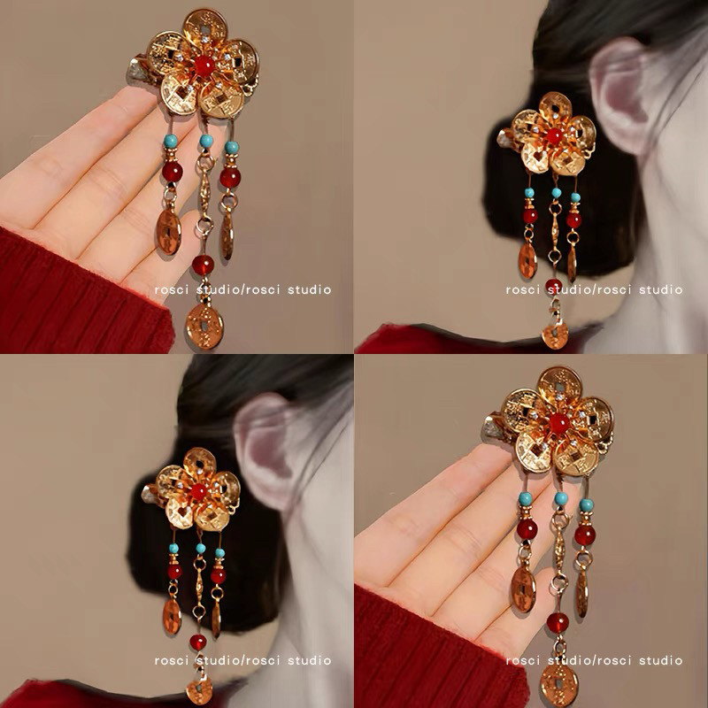 汉服新年头饰女新款琵琶儿童发夹子边夹国风女童过年古风发饰发卡