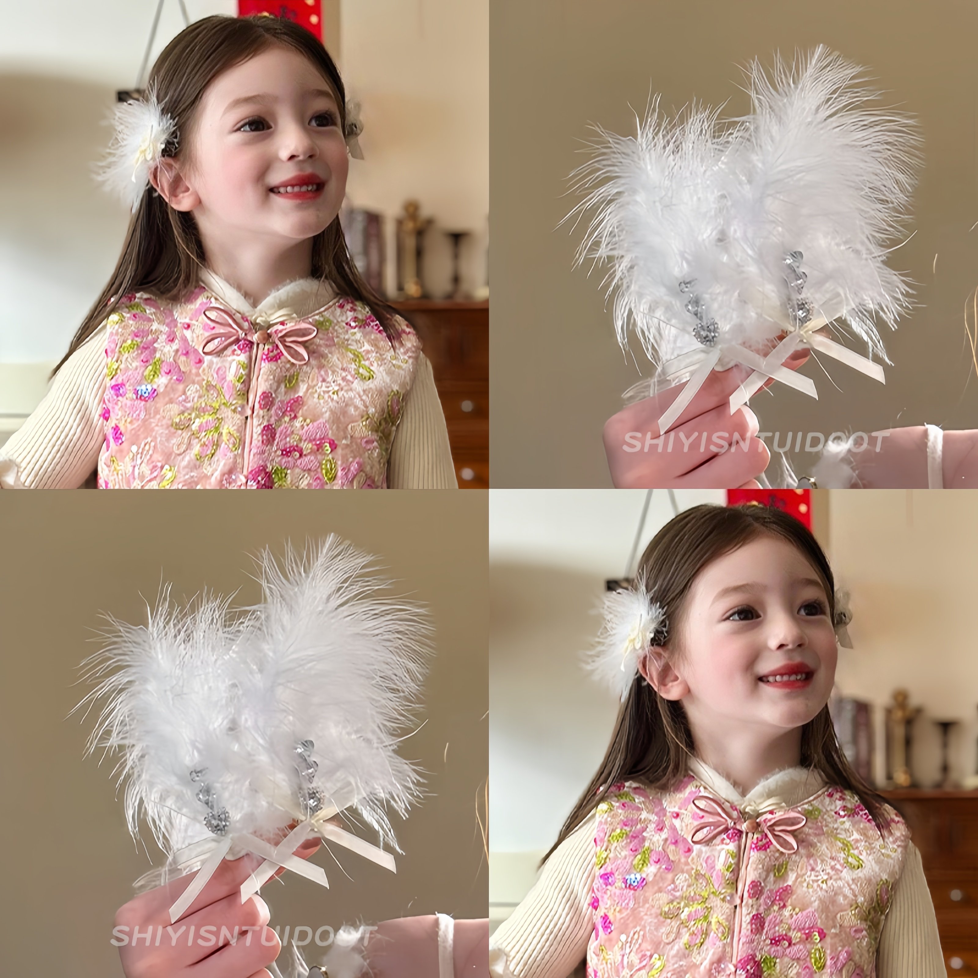 新中式儿童白色花朵羽毛发夹新款宝宝公主侧边夹发卡新年汉服发饰,童装/婴儿装/亲子装,发饰,淘宝优惠券,粉丝福利购,淘宝优惠卷