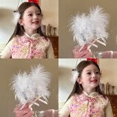 新中式 儿童白色花朵羽毛发夹新款 宝宝公主侧边夹发卡新年汉服发饰
