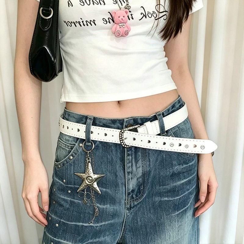 白色y2k水钻细腰带女款图片