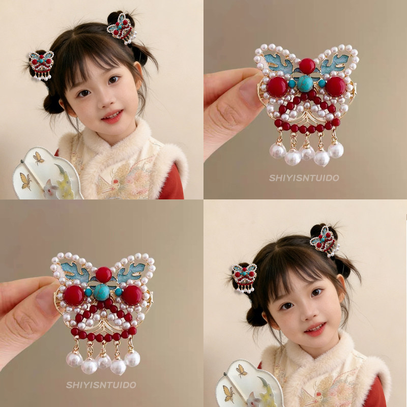 儿童新年醒狮流苏发夹女童喜庆可爱侧边刘海夹子宝宝发卡汉服头饰,童装/婴儿装/亲子装,发饰,淘宝优惠券,粉丝福利购,淘宝优惠卷