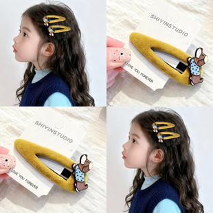 韩版儿童姜黄色小狗丝绒bb夹发夹新款女童可爱侧边夹碎发发卡发饰