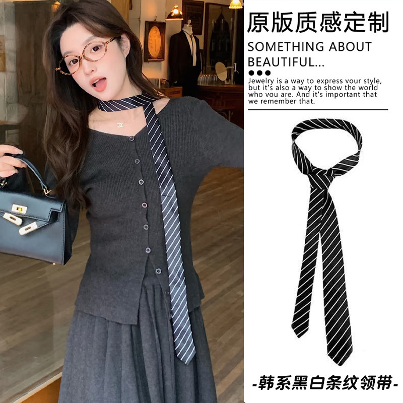 韩系ins黑白条纹领带复古风手打vintage学院风休闲百搭时尚领巾女,服饰配件/皮带/帽子/围巾,领带,淘宝优惠券,粉丝福利购,淘宝优惠卷