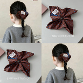 韩系儿童布鲁蓝咖波点方巾发圈秋冬新款 女童马尾发绳宝宝上学发饰