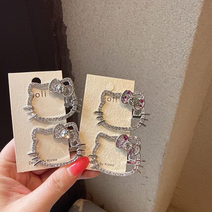 满钻KT！闪闪水钻猫咪发夹刘海夹韩系少女发卡前额碎发夹子发饰品