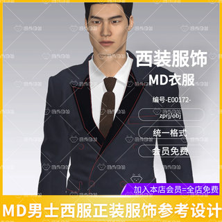 MD男性西装服饰模型CLO3D服装打版源文件3D模型素材obj