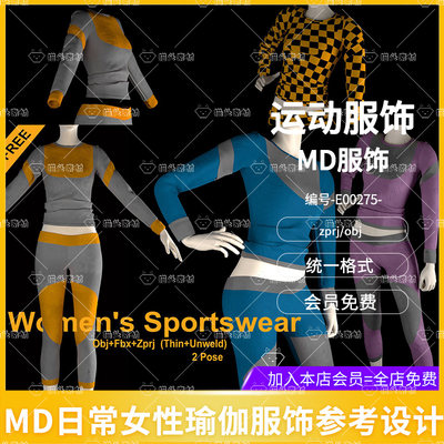 MD日常紧身运动瑜伽服参考CLO3D服装打版源文件3D模型素材obj