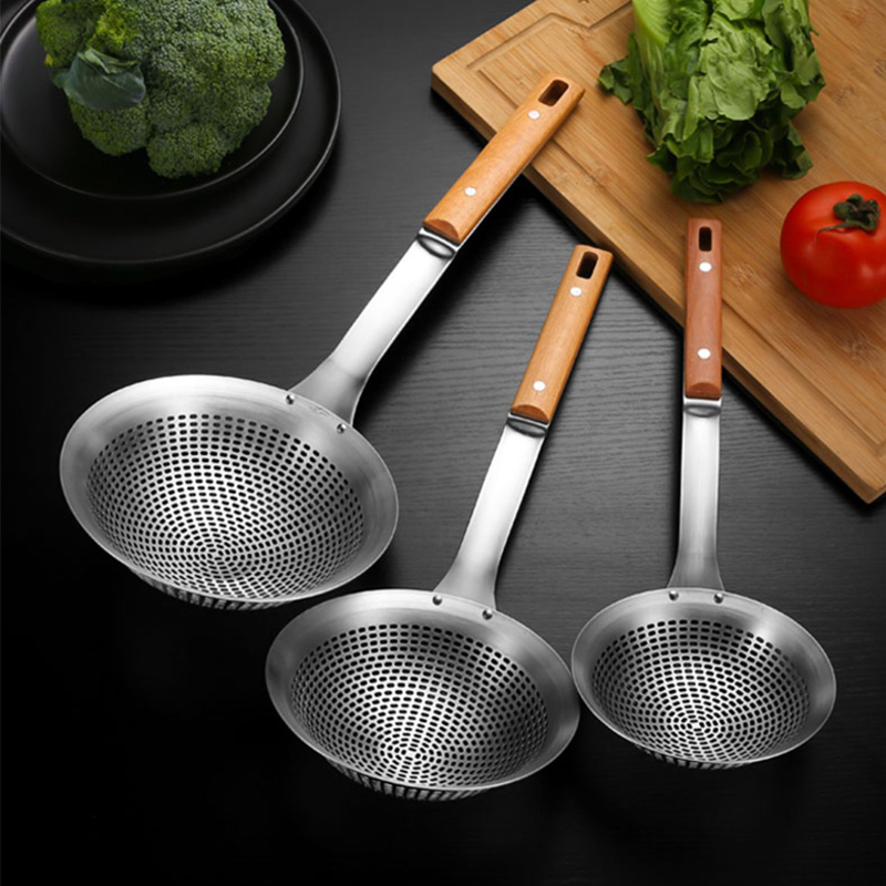 304不锈钢漏勺防烫榉木手柄
