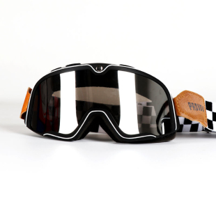 摩托车头盔半盔机车复古黑白格风镜铜镜黑皮镜铜镜