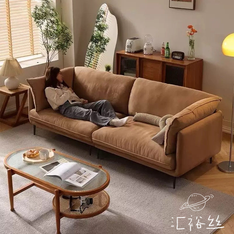 奶油风沙发 客厅家用小户型单双三人磨砂绒布风 现代简约轻奢沙发