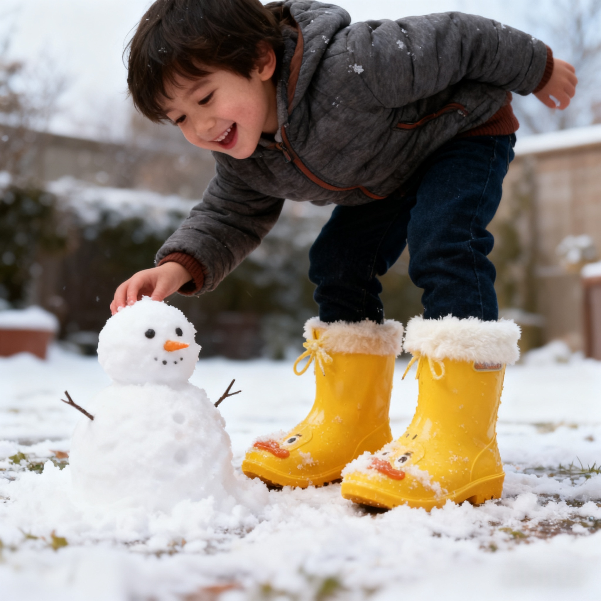 雨鞋男女童小黄鸭雨靴1-3岁婴幼儿童棉鞋冬季加绒防寒保暖雪地靴